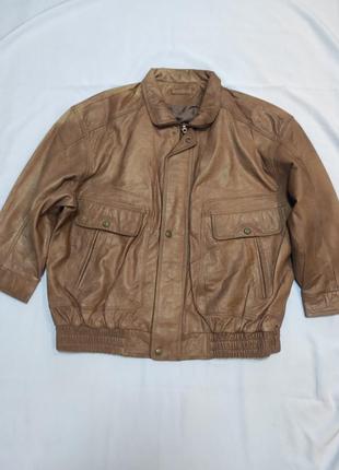 Стильная винтажная оверсайз куртка бомбер из натуральной кожи1 фото