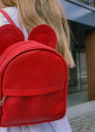 Рюкзак-сумка с ушками мыши, красный2 фото