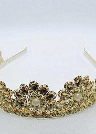 Обідок для волосся корона зі стразами золотиста новорічна корона1 фото