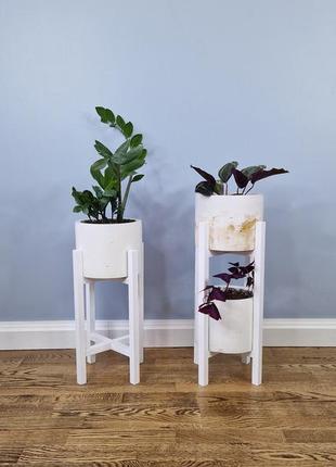 Підставки для вазонів та квітів дерев'яні wooddecor комплект в білому кольорі середня і низька