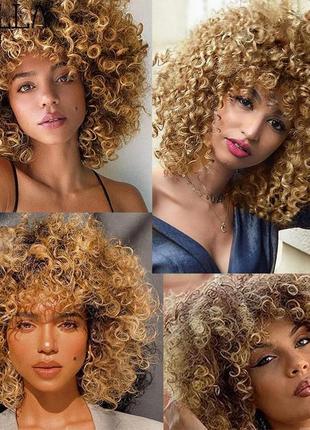 Парик блонд светлые афро кудри каре с чёлкой