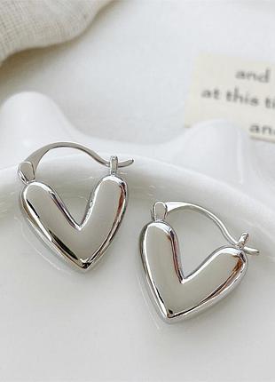 Серьги сердце серебряное сережки сердечки