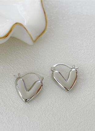 Серьги сердце серебряное сережки сердечки8 фото