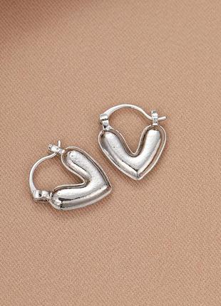 Серьги сердце серебряное сережки сердечки3 фото