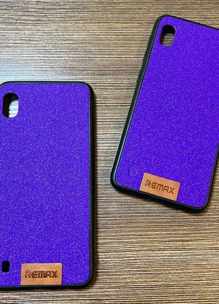 Чехол-накладка на телефон samsung a10 (a105) фиолетового цвета с блестками3 фото