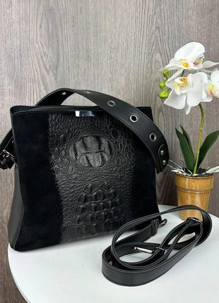 Женская комбинированная сумка натуральная замша + экокожа (1425)