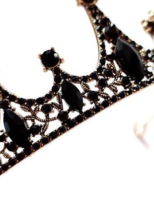 Корона черная золотая с черными камнями диадема тиара на голову женская коронка для...