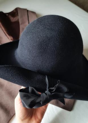 Шляпа фетровая шерстяная чёрная с бантом