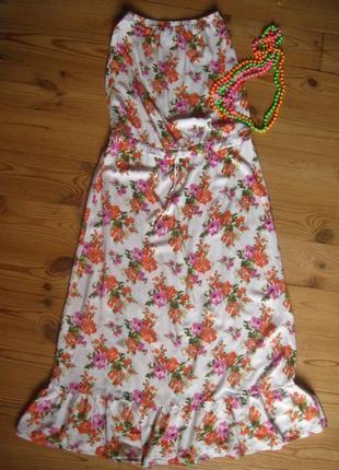 Очаровательное платье с открытыми плечами и  воланом/сарафан макси в цветы