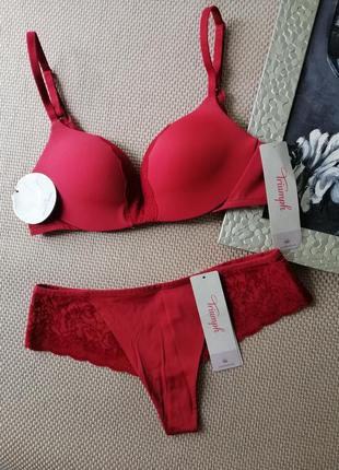 Комплект білизни triumph sheer velvet sensation з велюровим декором пуш ап 75a/xs❤️❤️1 фото