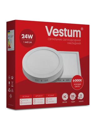 Круглий світлодіодний накладний світильник vestum 24w 6000k 220v 1-vs-53043 фото