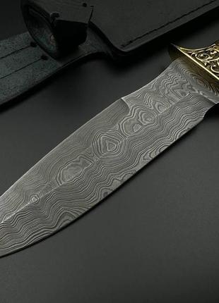 Эксклюзивный нож ручной работы из дамаска «мини-генерал #5» с кожаными ножнами/60 hrc3 фото