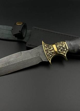 Эксклюзивный нож ручной работы из дамаска «мини-генерал #5» с кожаными ножнами/60 hrc2 фото