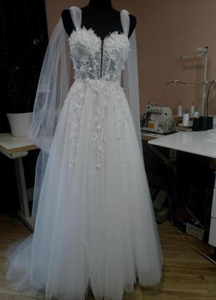 Ексклюзивна корсетна весільна сукня з двома видами рукавів😍8 фото