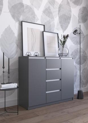 Комод 4 висувних ящика/дверцята кмд-15 1202х980х400 мм антрацит + білі планки