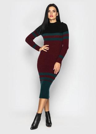 Платье вязаное alyaska  черный-зеленый-бордовый размер 42-461 фото