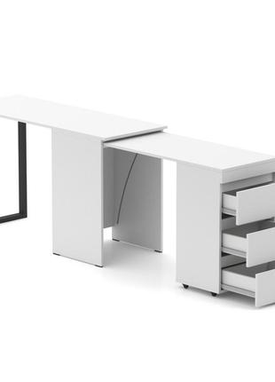 Стол-комод трансформер shiron loft белый с 3 ящиками. столы смарт раскладные. компьютерный письменный для дома5 фото