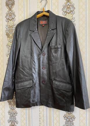 Кожаный мужской пиджак, темно коричневый пиджак1 фото