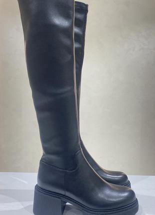 Жіночі демісезонні чоботи з натуральної шкіри чорні на високій підошві 70932-f1-h002+h1909 brokolli 2964