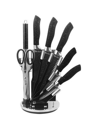 Набір кухонних ножів на підставці unique un-1833 (9 предметів)2 фото