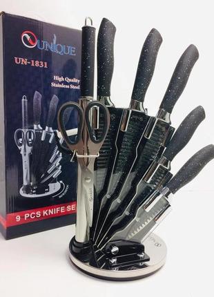 Набір кухонних ножів на підставці unique un-1833 (9 предметів)4 фото