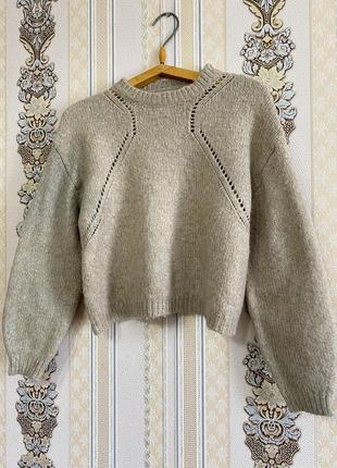 Стильный вязаный свитерик, укороченный бежевый свитер2 фото