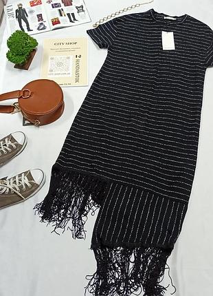 ✅шикарна сукня/міді сукня/з бахрамою/сукня в смужку/нова / zara