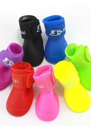 Обувь для собак, непромокаемые резиновые сапожки, размер l, (фиолетовый, синий)1 фото