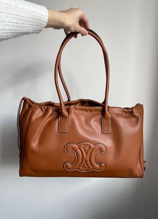 Сумка женская в стиле 👜 celine cabas drawstring cuir triomphe in smooth calfskin tan3 фото