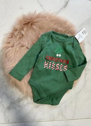 Классный новогодний боди с рукавом f&f, зеленый боди