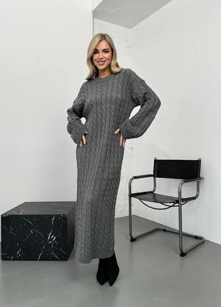 Женское теплое длинное платье макси с имитацией плетения4 фото