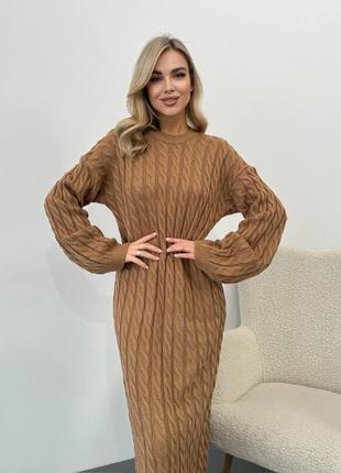 Женское теплое длинное платье макси с имитацией плетения7 фото