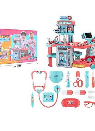 Набір лікаря іграшковий rx 690 c звук, підсвічування, медичний візок, стіл, дефібрилятор, екг