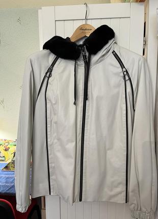 Шикарная кожаная куртка с воротником мех рекса1 фото