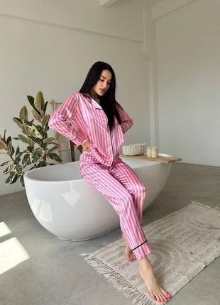 Костюм для дому жіночий рожевий (малина) victoria's secret піжама жіноча яскрава рожева vs комплект жіночий в полоску з сатину