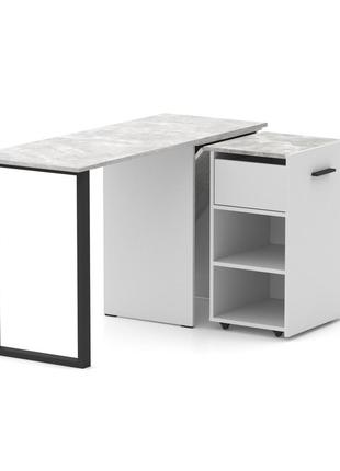 Стол-трансформер hobana loft белый бетон с ящиком. столы смарт раскладные. компьютерный письменный для дома3 фото