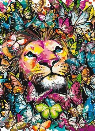 Картина за номерами "лев у метеликах" 40х50 см