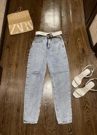 Мега крутые прямые джинсы мом mom фирмы bershka с разрезами xxs-xs10 фото