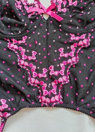 🌻🌻george eur 36d/80d красивый корсет с ребрами под чулки черно розовый 🌻🌻6 фото