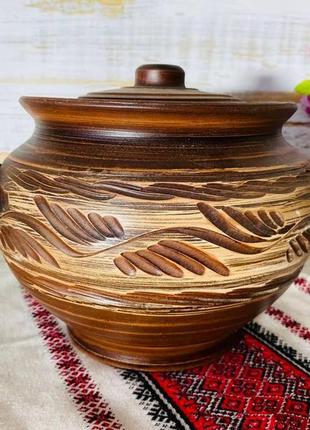 Кашник кухонний із червоної глини керамклуб для запікання з ручками 2.5 л