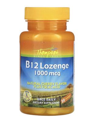 Thompson, витамин b12, со вкусом вишни, 1000&nbsp;мкг, 30&nbsp;пастилок, цианкобаломин, айхерб, iherb