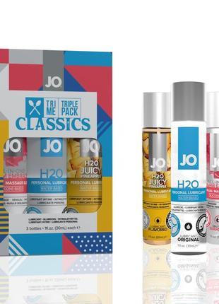 Набор system jo tri-me triple pack - classics (3×30 мл) водная, силиконовая и вкусовая смазка 5