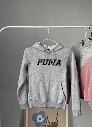 Puma женский худи серая пума на флисе кофта с капюшоном