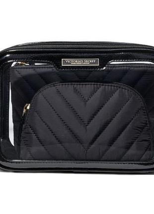 Набор косметичек victoria’s secret 3-piece makeup bag black v-quilt