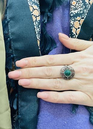 Срібне колечко 18 розмір з малахітом 925 проба (серебро, срібло, кольцо)