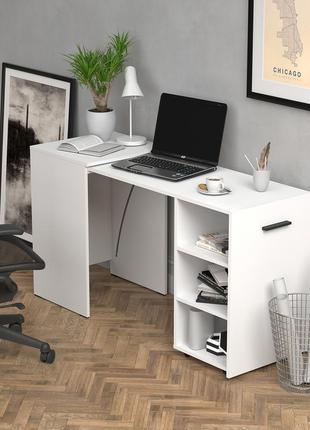 Белый стол-трансформер hobana. столы смарт раскладные. компьютерный письменный для дома и офиса