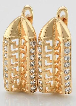 Сережки xuping 25741 розмір 19х8 мм білі фіаніти вага 4 г позолота 18к