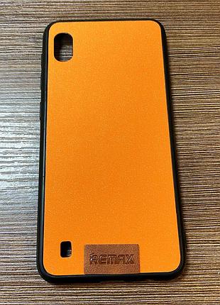Чехол-накладка на телефон samsung a10 (a105) оранжевого цвета с блестками