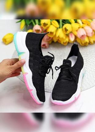 Жіночі чорні кросівки сітка спортивні текстильні літні легкі в сітку на літо 36 37 38 39 40 414 фото