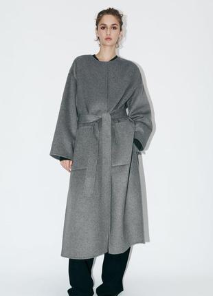 Новое пальто zw zara с шерстью серый размер m-l3 фото
